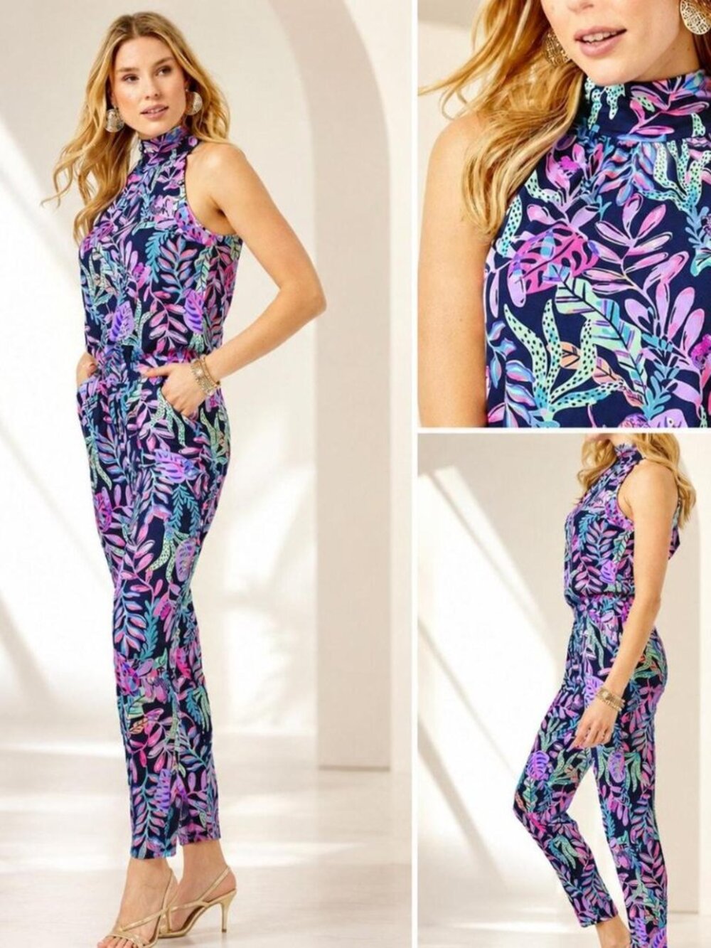 Lilly Pulitzer Tropical Print High Neck Sleeveless Jumpsuit XXSmall